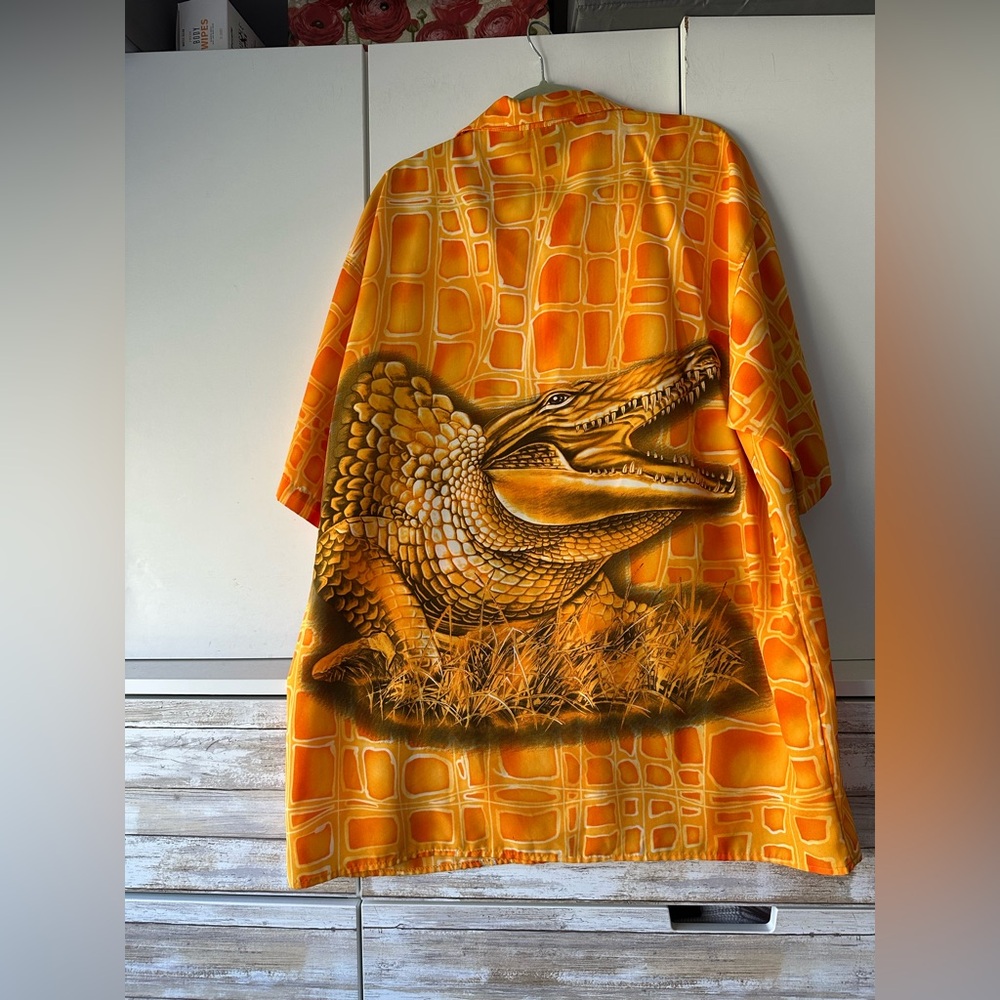 🐊 TRUST Crocodile Graphic Button Up Shirt Orange Men’s XL Y2K - Picture 5 of 8